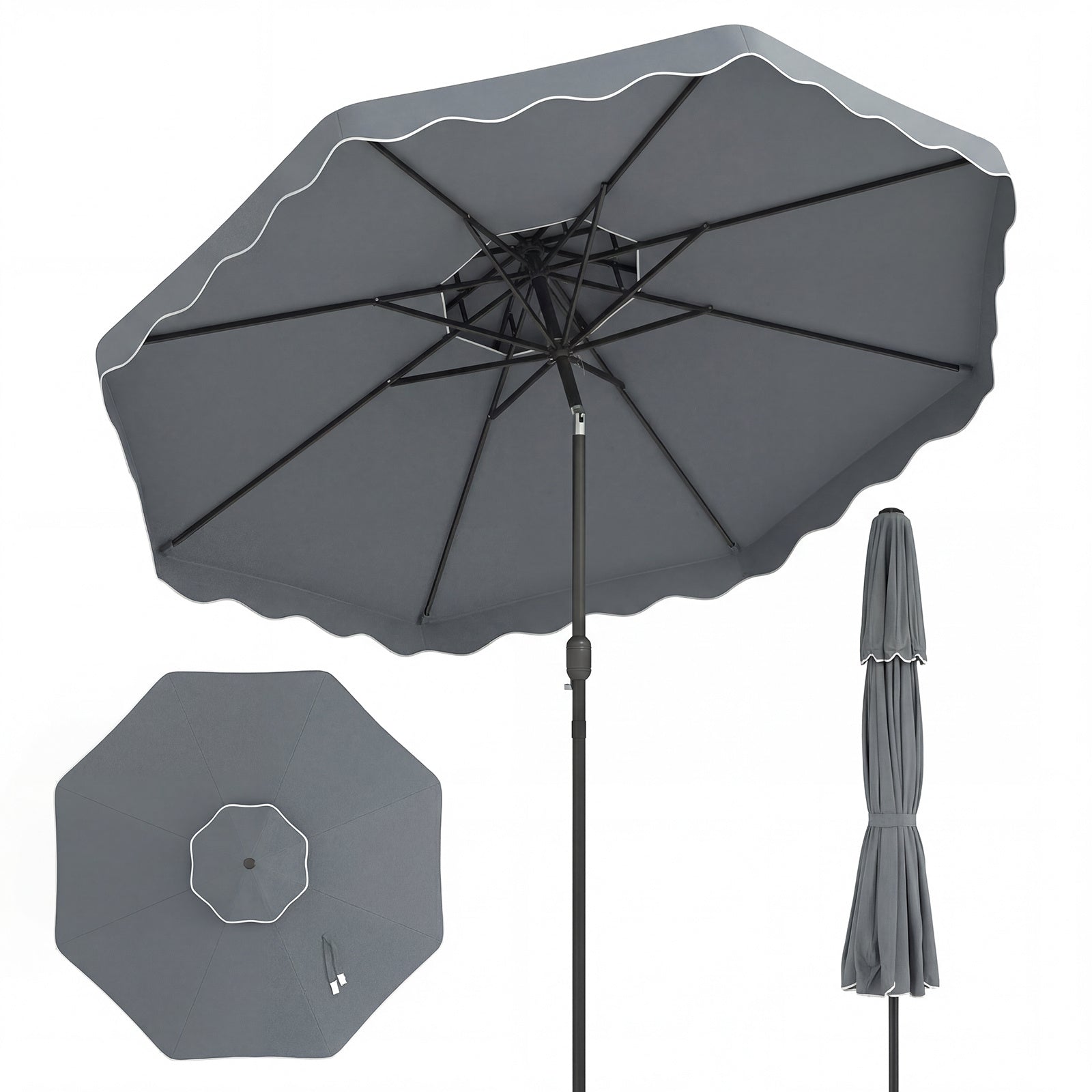 Costway Parasol van 3 x 3 m Terrasparasol met Verstelbare Hoek Stevige Metalen Stok Slinger Grijs
