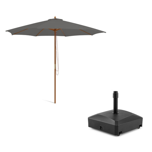 Costway Parasol van 300 cm Grijs +Parasolvoet met Wieltjes Vulbare