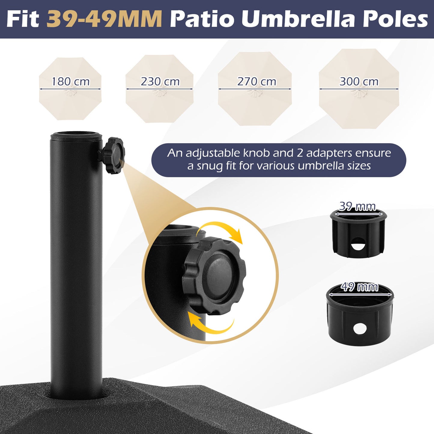 Costway Parasolstandaard met Wielen Vierkante Parasolgewicht met 2 Wielen Handvat & 2 Adapters
