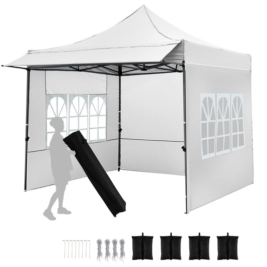 Costway Paviljoen 3x3 m Pop-up Tuinpaviljoen met 3 Zijwanden en 3-Traps Hoogteverstelling Wit