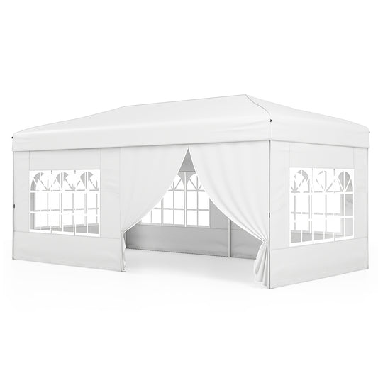Costway Paviljoen 3x6m Pop-up Vouwpaviljoen met Metalen Frame 6 Zijwanden & 6 Zandzakken Wit