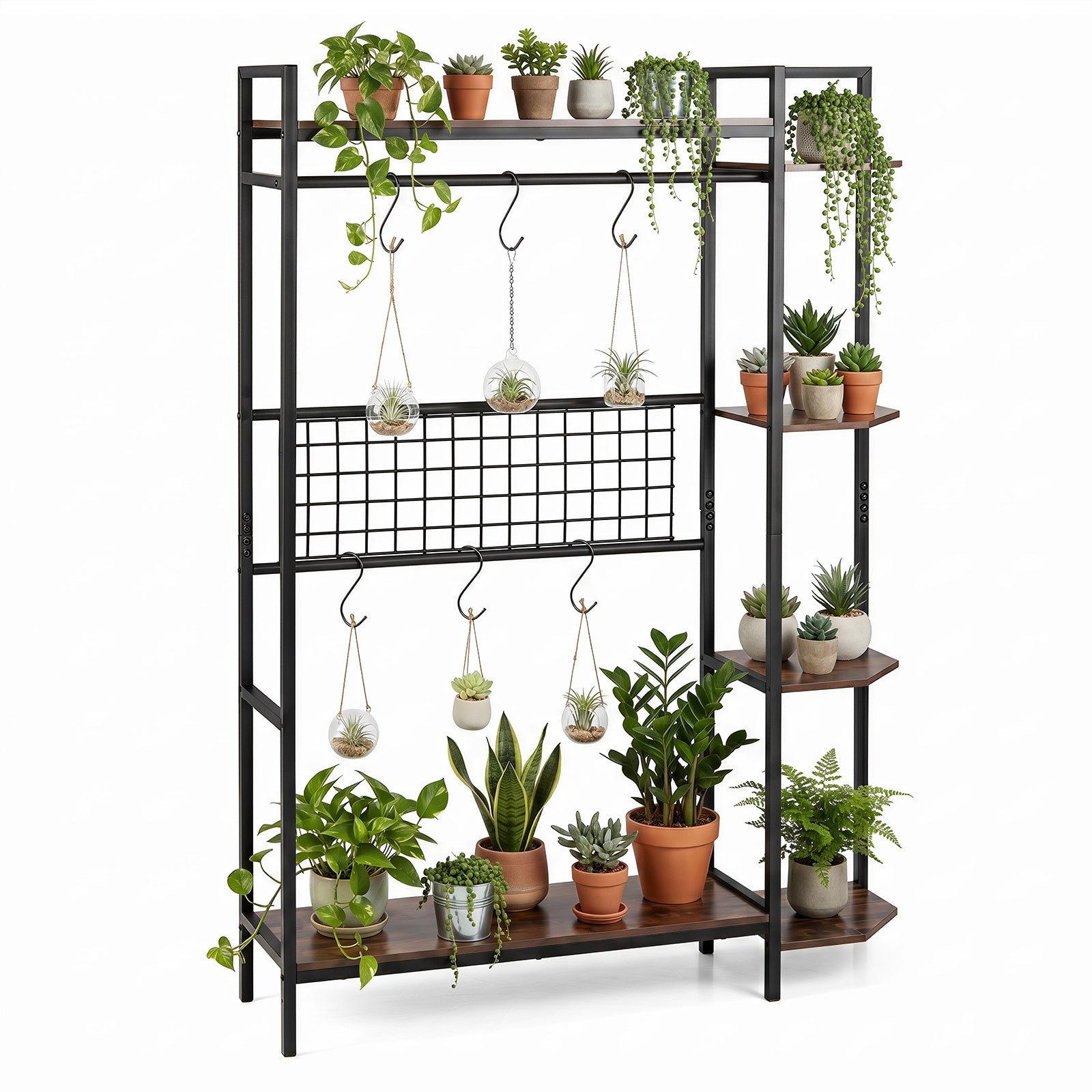 Costway Plantenstandaard Plantenrek met 6 S-haakjes & Spalier Bloemenstandaard met Metalen Frame & Kantelbeveiligingen