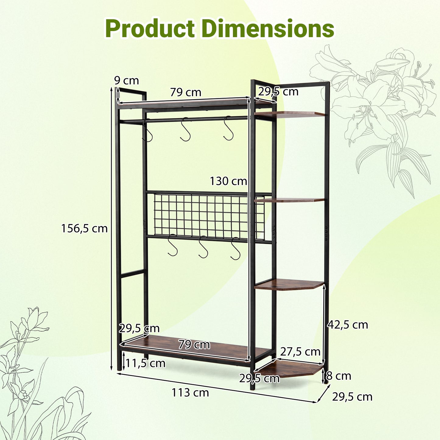 Costway Plantenstandaard Plantenrek met 6 S-haakjes & Spalier Bloemenstandaard met Metalen Frame & Kantelbeveiligingen