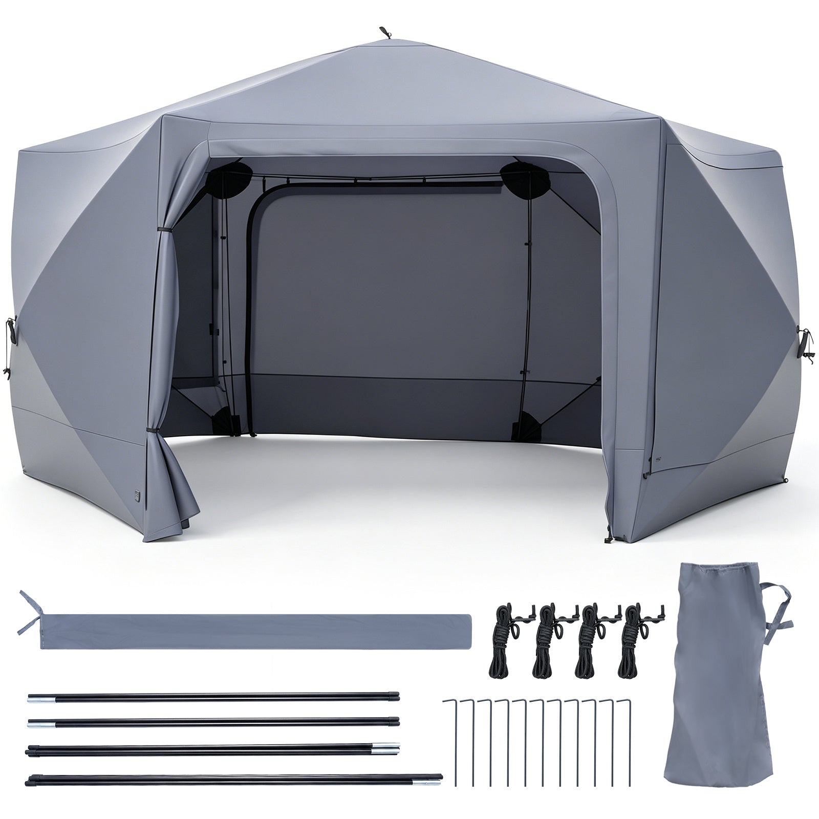 Costway Pop-up Paviljoen 427 x 427 cm Tuinpaviljoen voor 10-12 Personen Feesttent met 6 Zijwanden en Muskietennetten Kampeertent