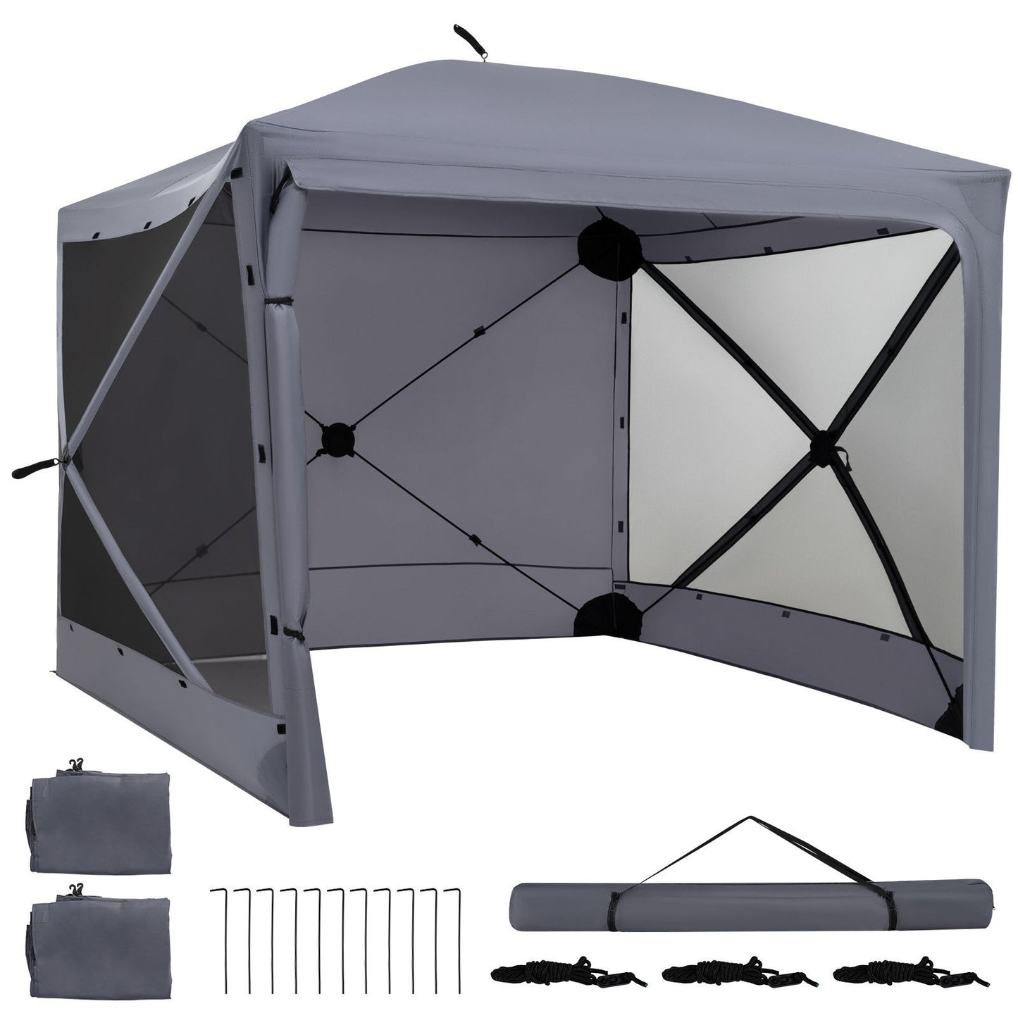 Costway Pop-up Vouwtent met Zonwering Tent met Afneembare Zijwanden 240 x 240 x 220 cm Grijs