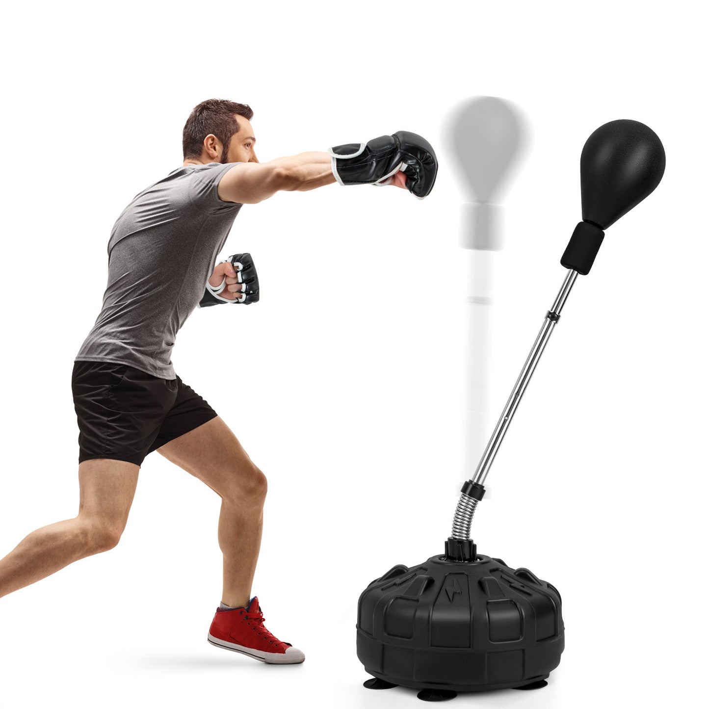 Costway Punchingball met Standaard 137–156 cm in Hoogte Verstelbare Bokstand Punching Ball met Vulbare Standaard