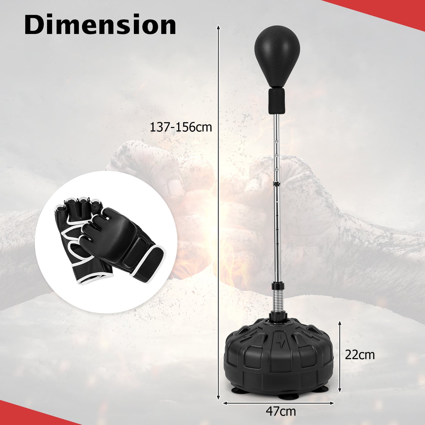 Costway Punchingball met Standaard 137–156 cm in Hoogte Verstelbare Bokstand Punching Ball met Vulbare Standaard