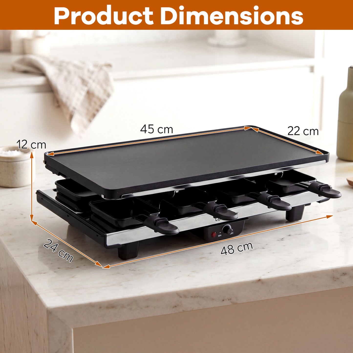 Costway Raclette voor 8 Personen Elektrische Grill met 2-in-1 Omkeerbare Antiaanbakplaat & Instelbare