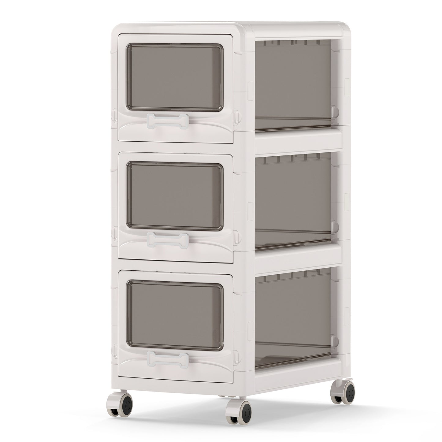 Costway Rolcontainer met 3 Lades Kunststof Opbergwagen met PU-wieltjes en Transparante Fronten 42 x 28 x 70,5 cm Wit