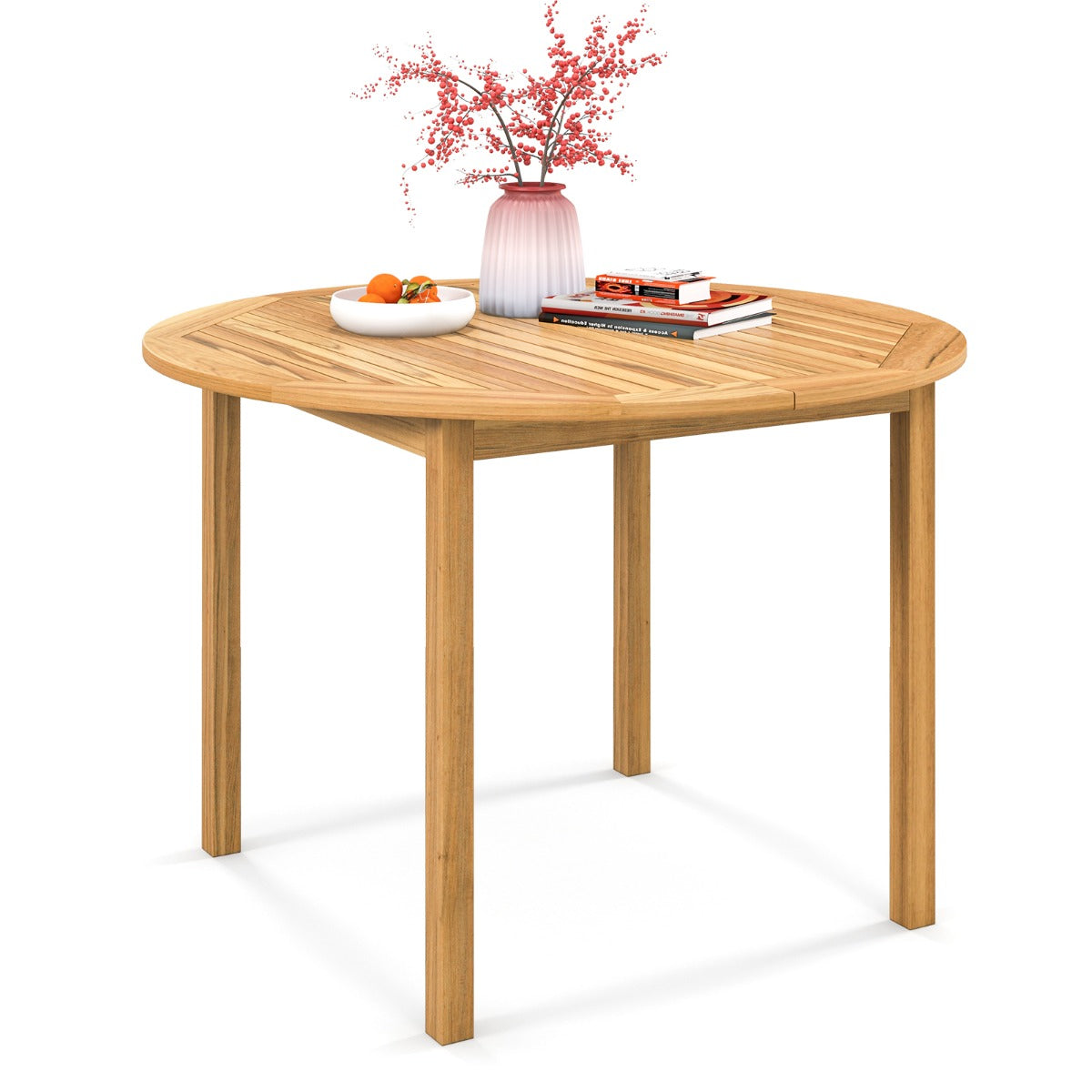 Costway Ronde Eettafel voor Buiten Eettafel van Acaciahout Grote Eettafel voor 4 Personen Bistrotafel in Boerderijpatio voor Tuin Terras Natuur