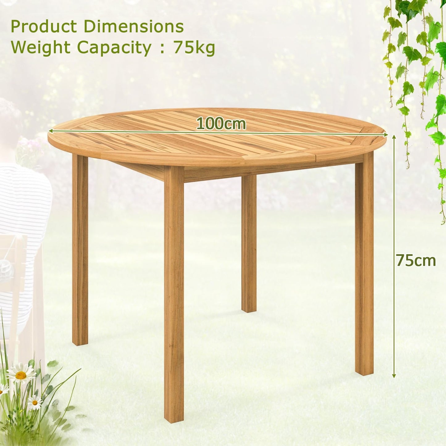 Costway Ronde Eettafel voor Buiten Eettafel van Acaciahout Grote Eettafel voor 4 Personen Bistrotafel in Boerderijpatio voor Tuin Terras Natuur