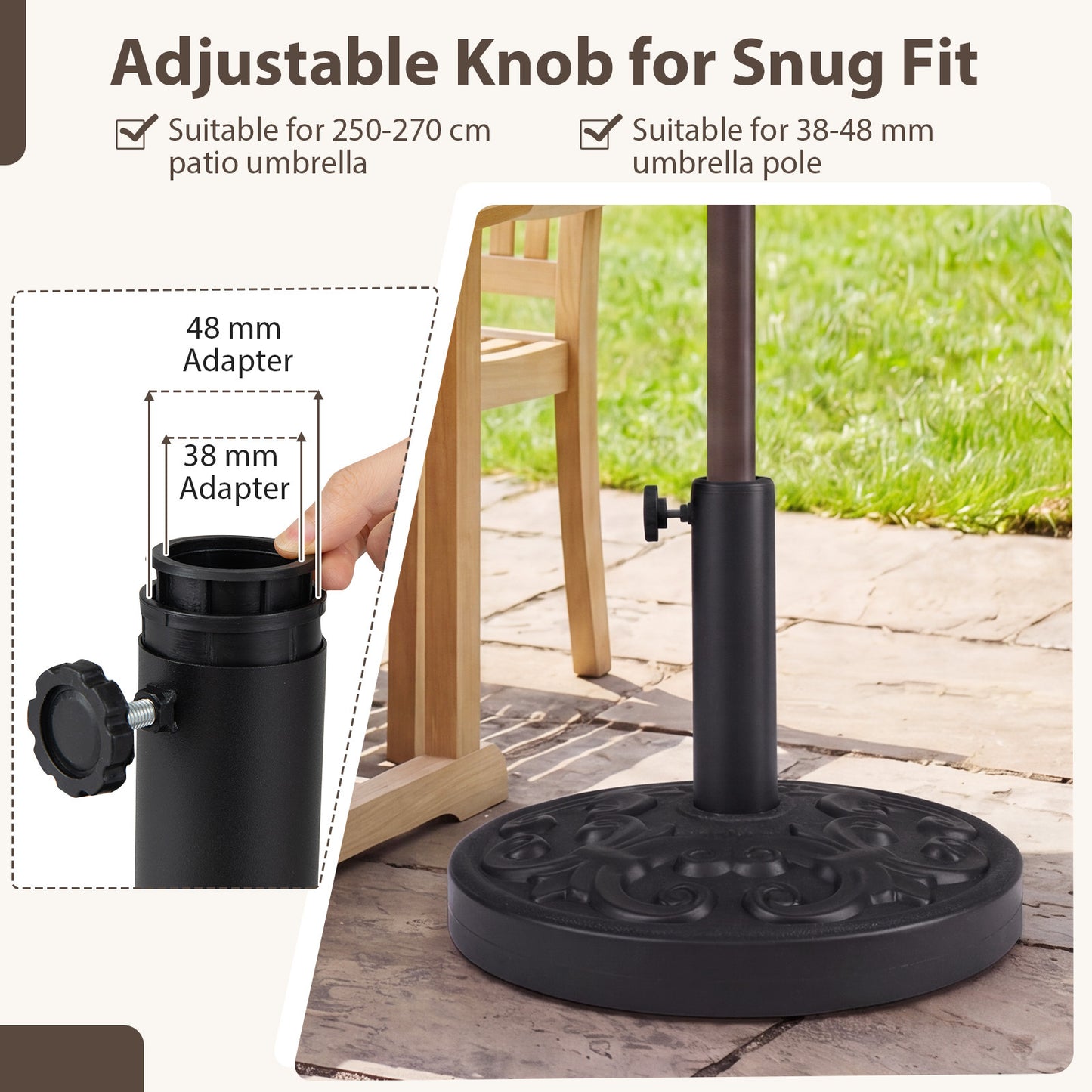 Costway Ronde Parasolvoet voor Parasolstokken van 38/48 mm Verzwaarde Parasolhouder