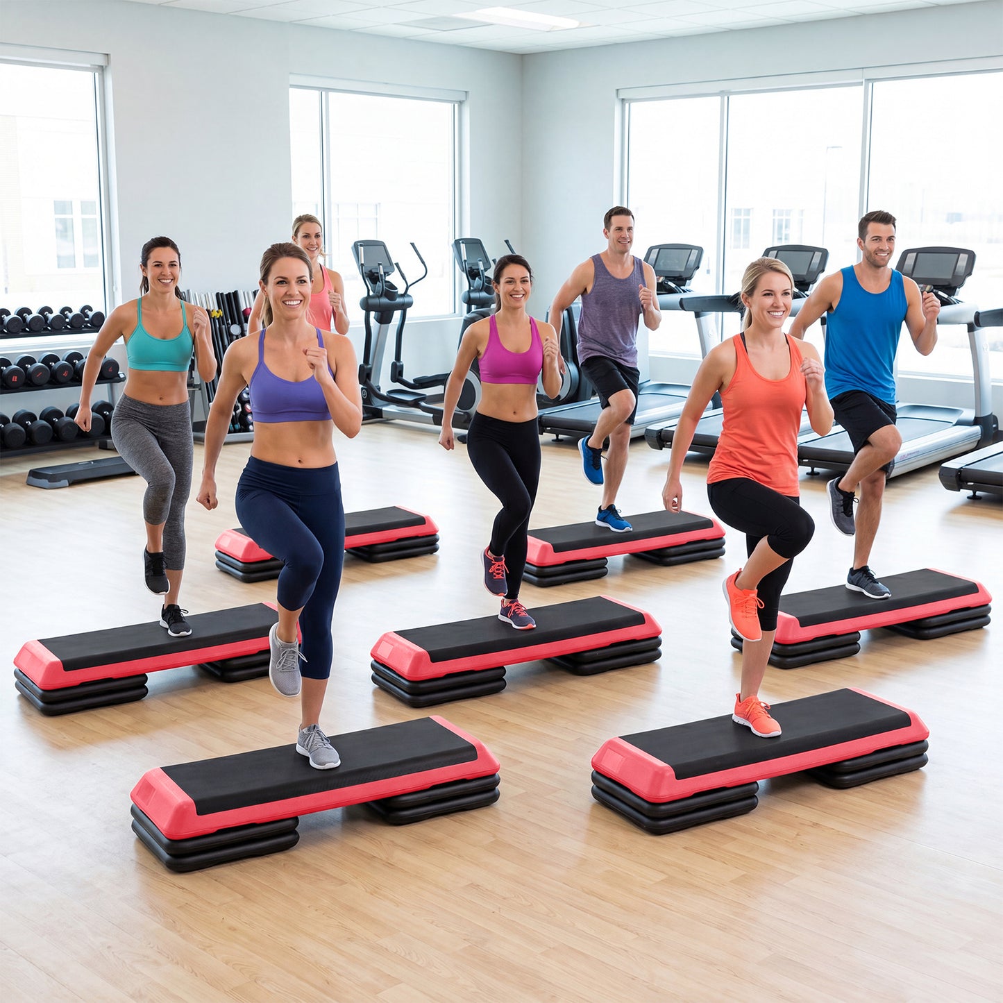 Costway Rood Aerobic Stepper Hoogteverstelbaar Fitness Stepper met 4 Steunblokken Antislip Gestructureerd Oppervlak Stepboard van PE