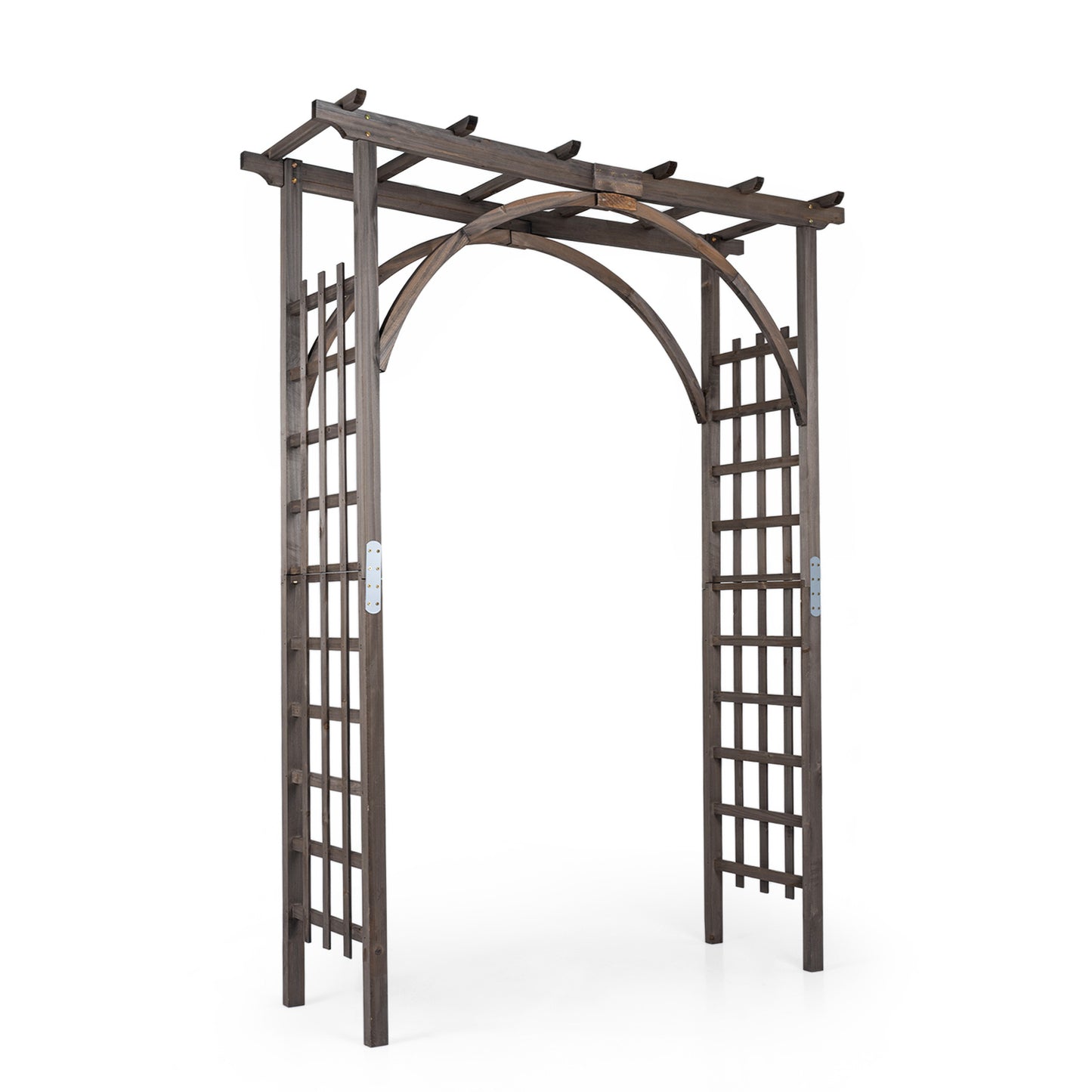 Costway Rosenboog Houten Tuinboog van Fijnhout Klimboog met Dak & Klimrekken Decoratieve Poortboog Donkerbruin