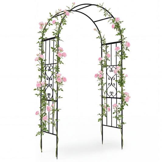 Costway Rosenboog Metaal Weerbestendig Tuinboog voor Klimplanten met 4 Grondpalen Decoratieve Klimboog 117 x 57 x 231 cm Zwart