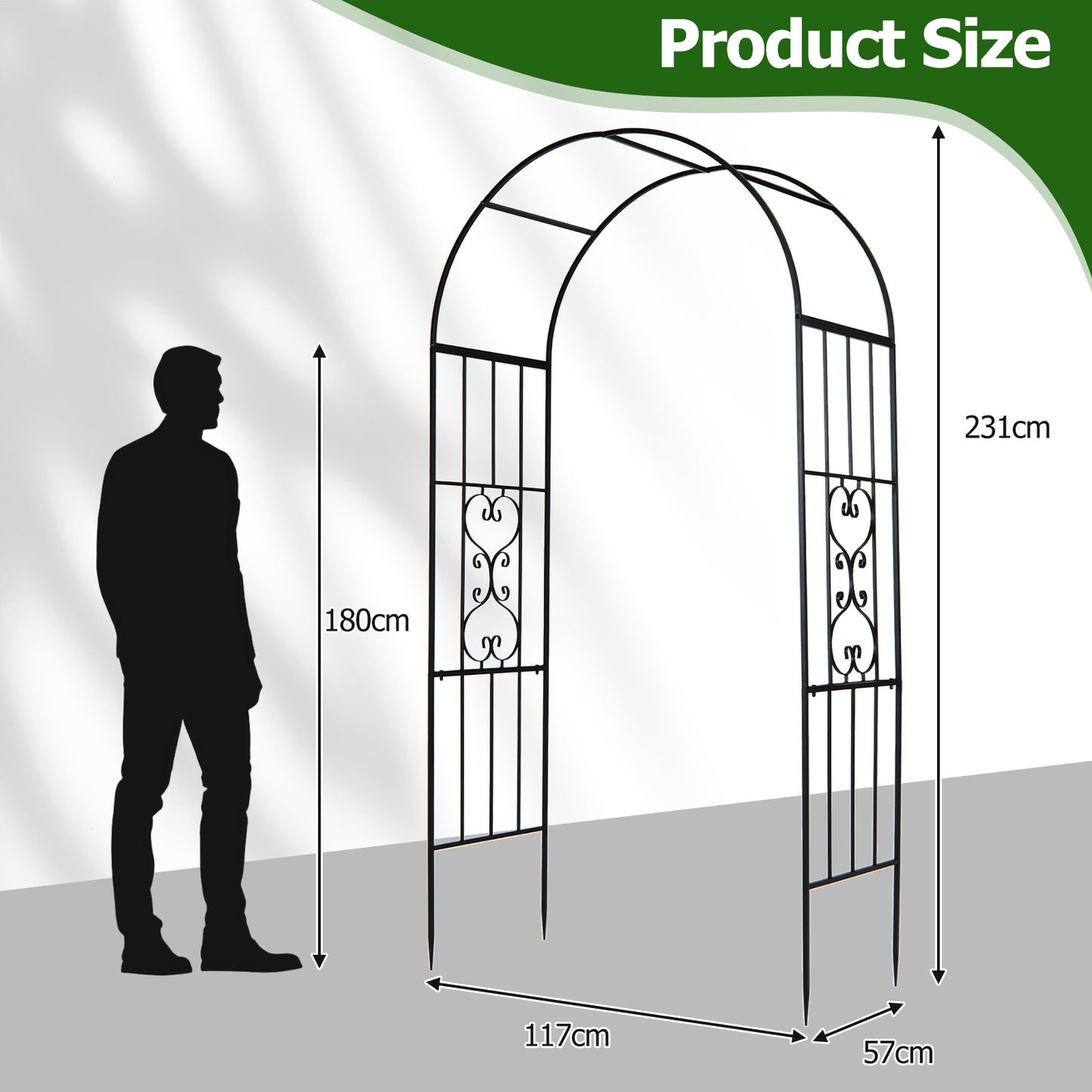 Costway Rosenboog Metaal Weerbestendig Tuinboog voor Klimplanten met 4 Grondpalen Decoratieve Klimboog 117 x 57 x 231 cm Zwart