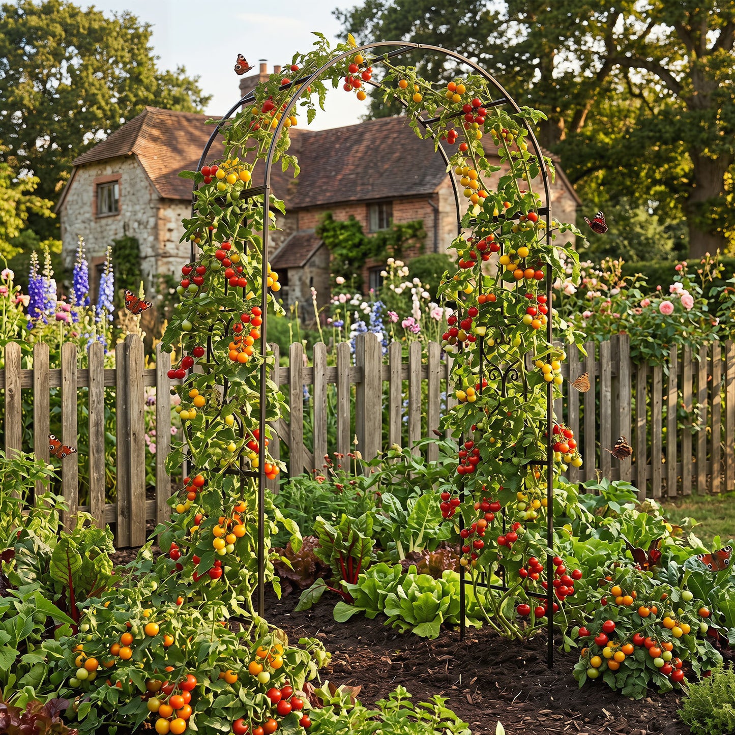 Costway Rosenboog Metaal Weerbestendig Tuinboog voor Klimplanten met 4 Grondpalen Decoratieve Klimboog 117 x 57 x 231 cm Zwart