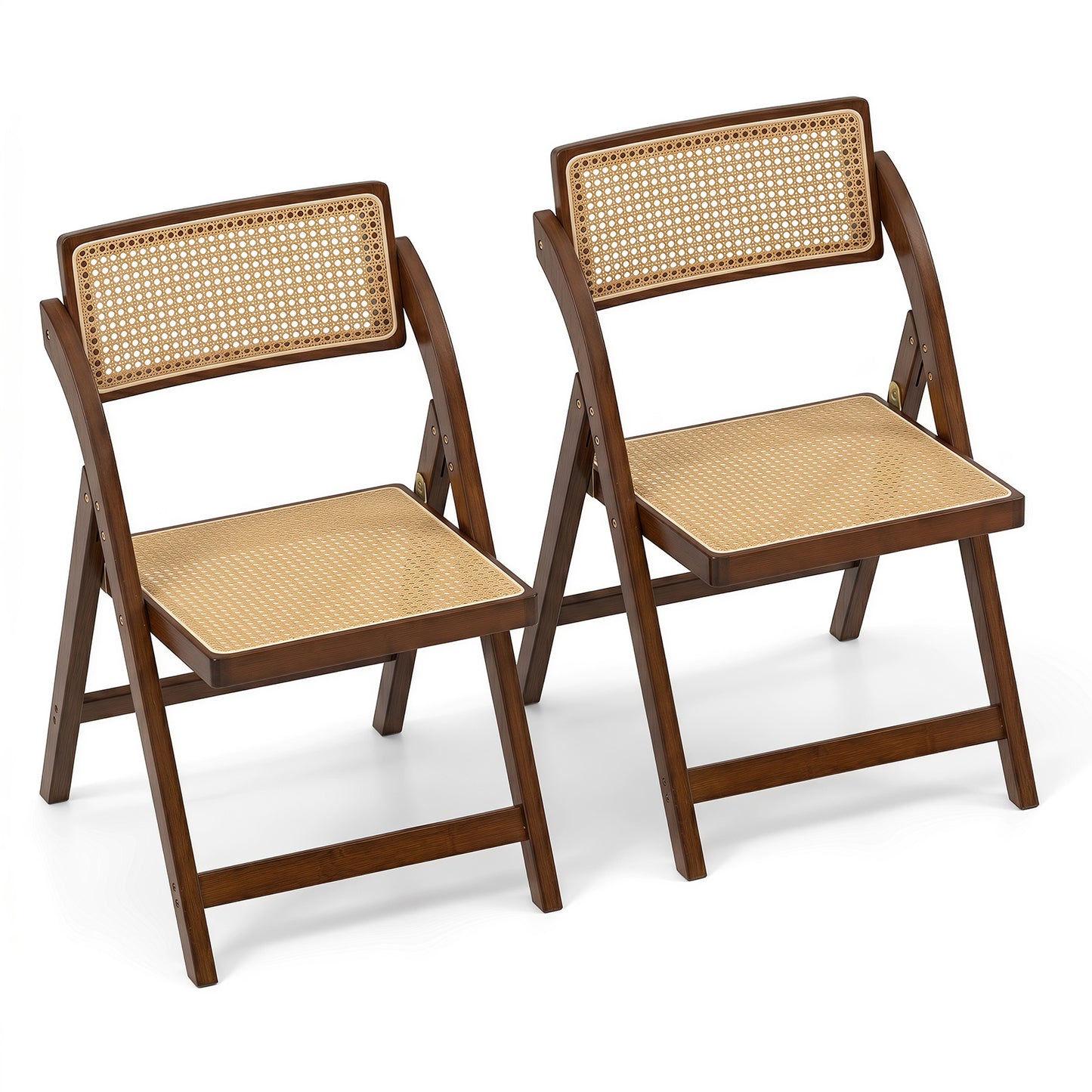 Costway Rotan Klapstoelen in Een Set van 2 Eetkamerstoelen met Bamboeframe Keukenstoelen in Boho Stijl met Draaibare Rugleuning en Een Draagvermogen van 150 kg
