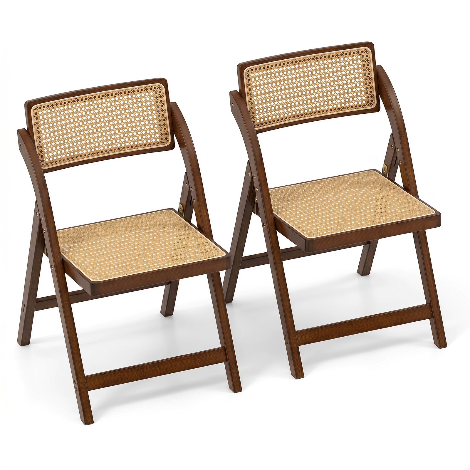 Costway Rotan Klapstoelen in Een Set van 2 Eetkamerstoelen met Bamboeframe Keukenstoelen in Boho Stijl met Draaibare Rugleuning en Een Draagvermogen van 150 kg