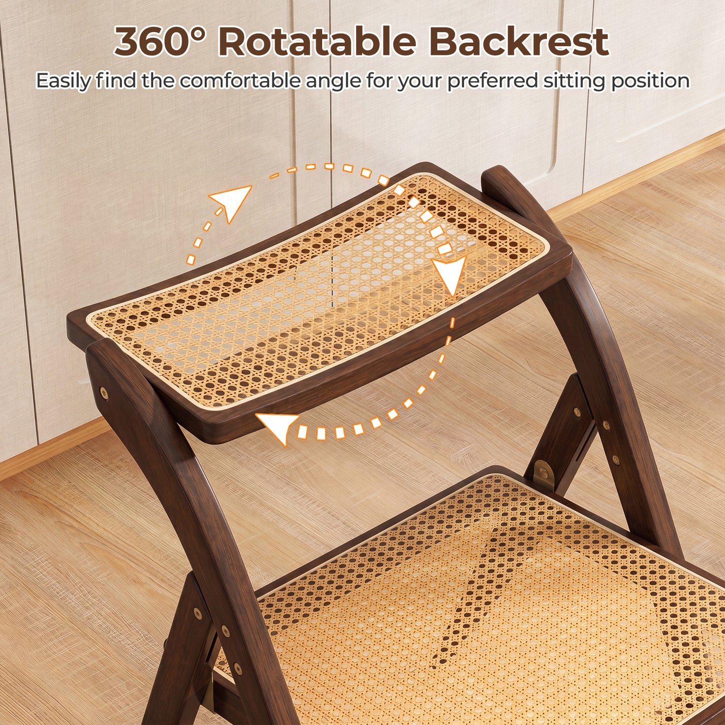 Costway Rotan Klapstoelen in Een Set van 2 Eetkamerstoelen met Bamboeframe Keukenstoelen in Boho Stijl met Draaibare Rugleuning en Een Draagvermogen van 150 kg