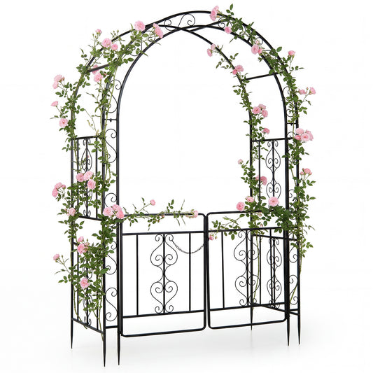 Costway Rozenboog Torbogen van Metaal met Afsluitbare Deur & Aardpinnen Rozenespalier voor Rozen & Klimplanten 135 x 60 x 213 cm Zwart