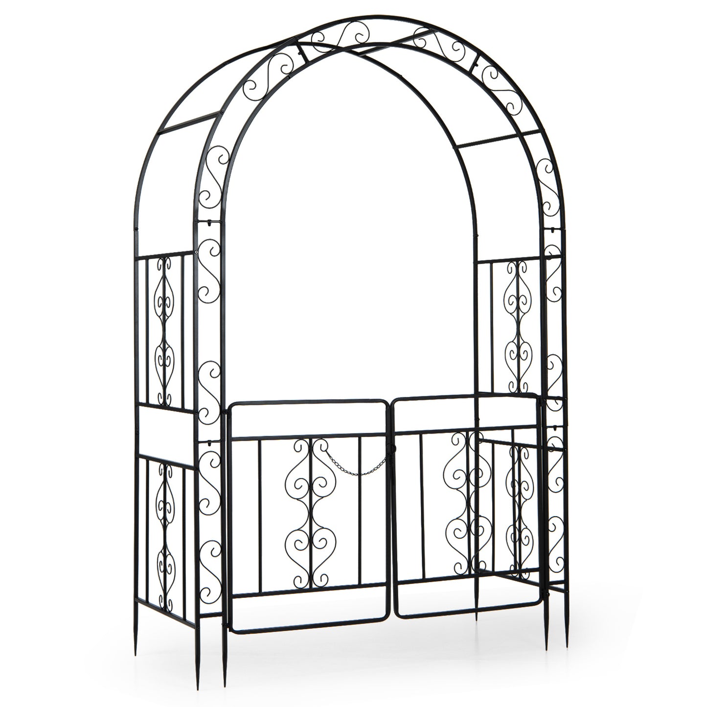 Costway Rozenboog Torbogen van Metaal met Afsluitbare Deur & Aardpinnen Rozenespalier voor Rozen & Klimplanten 135 x 60 x 213 cm Zwart