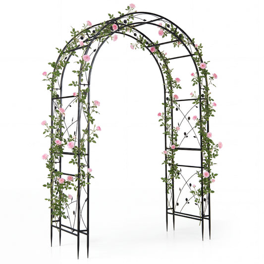 Costway Rozenboog van Poedergecoat Metaal Klimboog met Grondankers Decoratieve Poortboog voor Tuin Bruiloft en Feest 138 x 59 x 213 cm