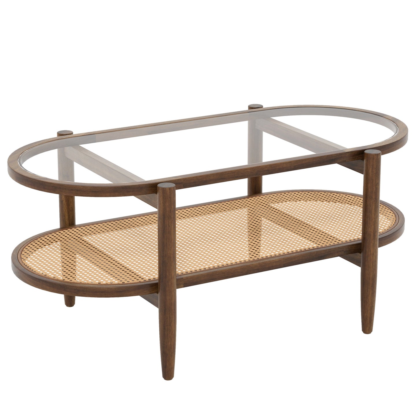 Costway Salontafel van PE-Rotan met Blad van Gehard Glas & Fauteuil Moderne Accentstoel van Hout met Armleuningen Grijs