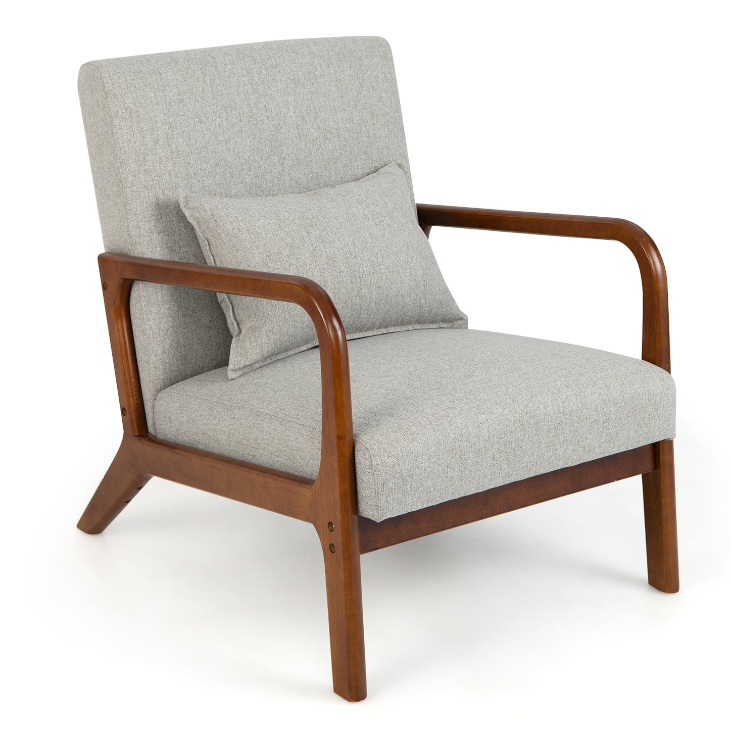 Costway Salontafel van PE-Rotan met Blad van Gehard Glas & Fauteuil Moderne Accentstoel van Hout met Armleuningen Grijs