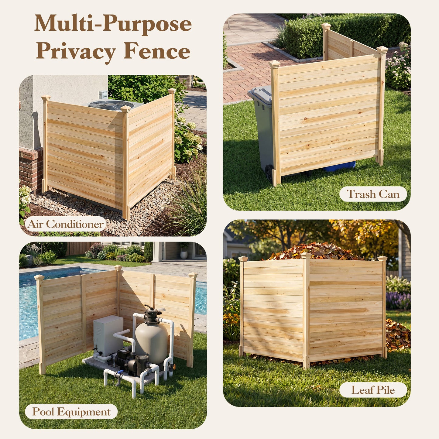 Costway Scheidingsscherm 2-delig 119 x 119 cm Tuinhek van Vurenhout Buiten Houten Hek Zonder Graven Naturel