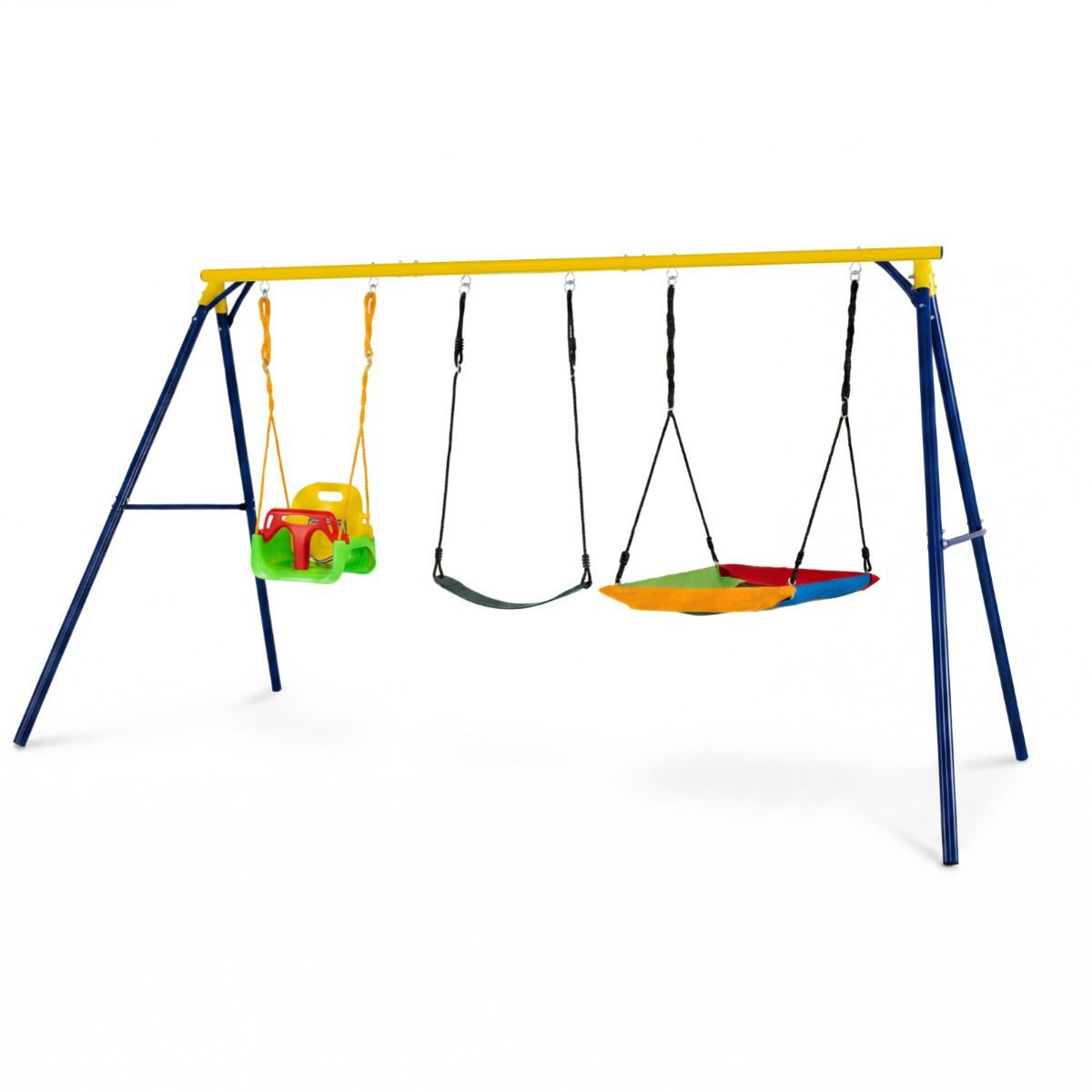 Costway Schommelframe Outdoor 3 in 1 Schommelset met Babyschommel U-schommel & Nestschommel