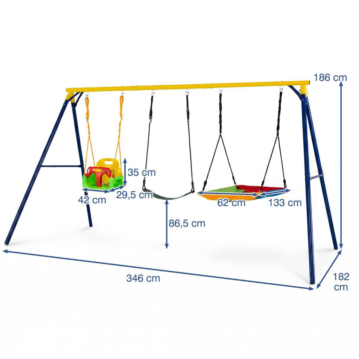 Costway Schommelframe Outdoor 3 in 1 Schommelset met Babyschommel U-schommel & Nestschommel