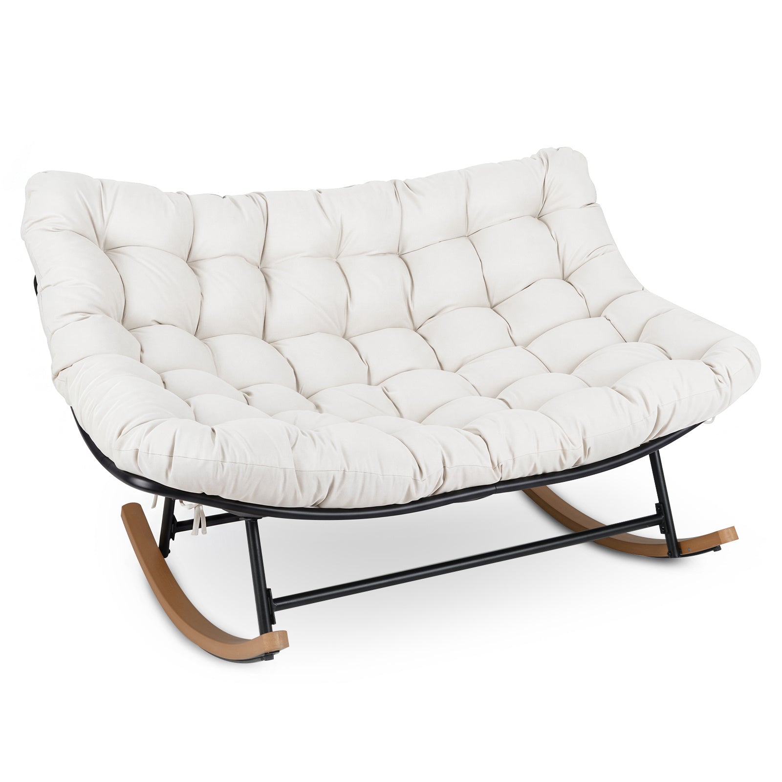 Costway Schommelstoel voor 2 Personen Schommelstoel met Dikke Zitting en Robuust Metalen Frame Beige