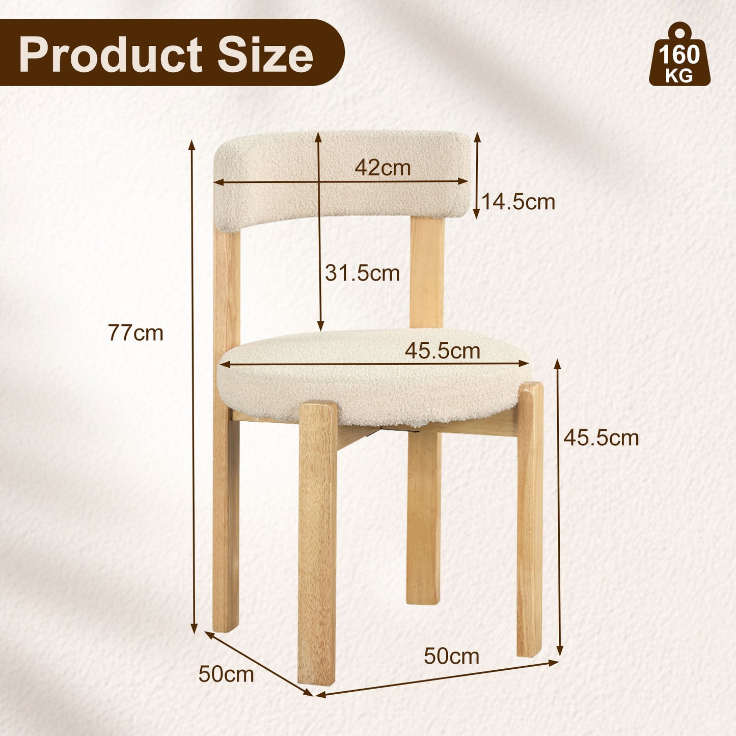 Costway Set van 2 Eetkamerstoelen Gestoffeerde Keukenstoel van Teddyfleece Gestoffeerde Stoel met Gebogen Rugleuning