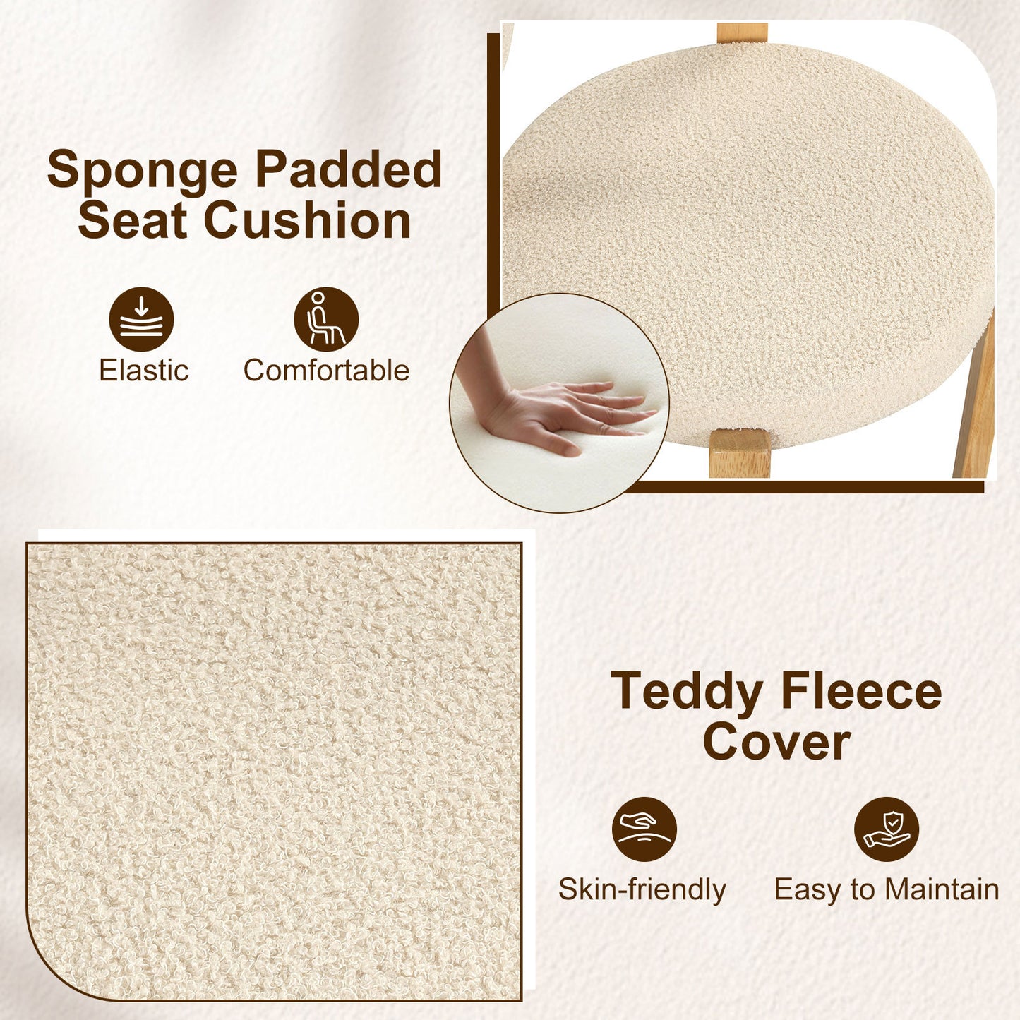 Costway Set van 2 Eetkamerstoelen Gestoffeerde Keukenstoel van Teddyfleece Gestoffeerde Stoel met Gebogen Rugleuning