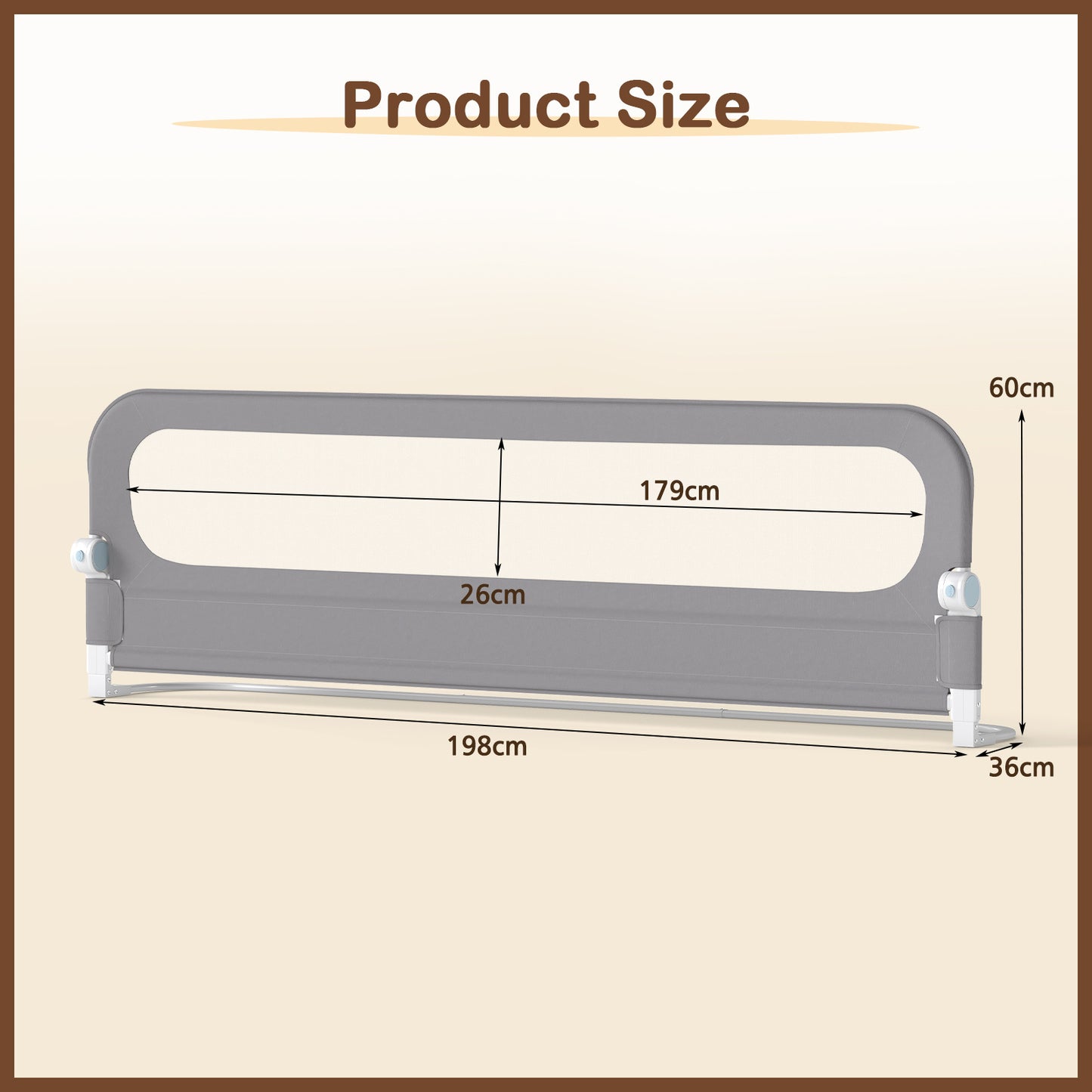 Costway Set van 2 Inklapbare Bedhekken 198 x 60 cm + Inklapbaar Bedhek met Afneembare Bekleding van Oxford-stof Grijs