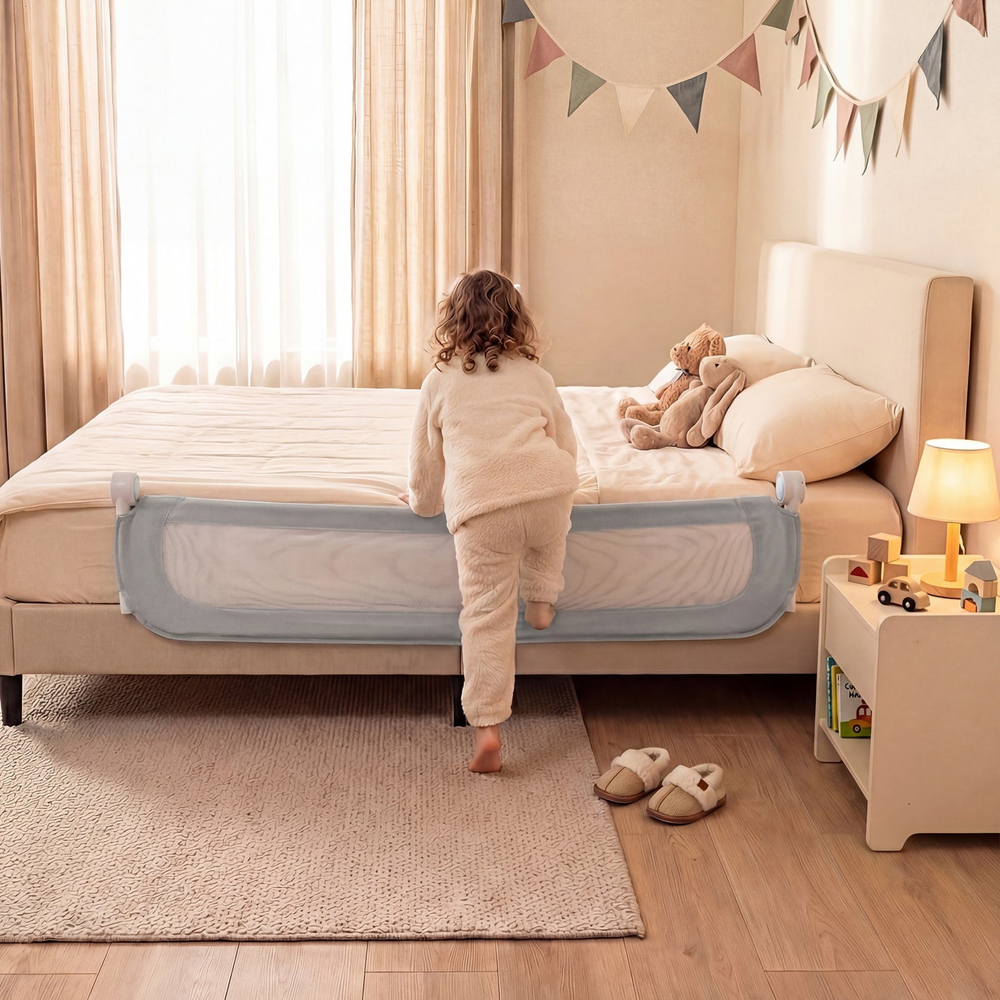 Costway Set van 2 Inklapbare Bedhekken van 178 cm + Inklapbaar Bedhek met Afneembare Bekleding van Oxford-stof Grijs