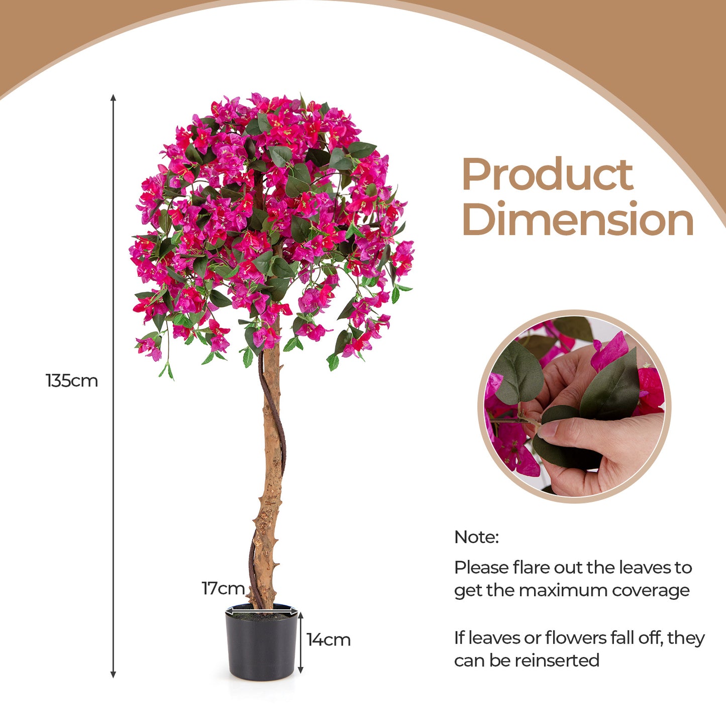 Costway Set van 2 Kunstbomen van 135 cm met Bloesem Kunstplant in Pot Kunstboom
