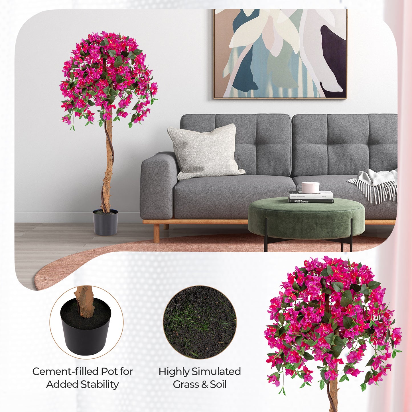Costway Set van 2 Kunstbomen van 135 cm met Bloesem Kunstplant in Pot Kunstboom