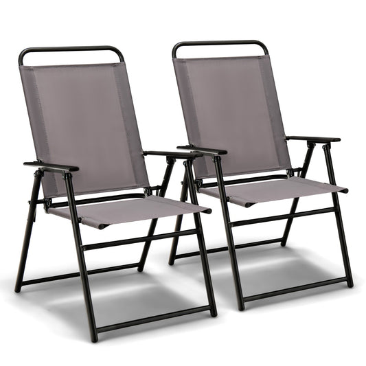 Costway Set van 2 Opvouwbare Stoelen voor Buiten met Armleuningen en Rugleuning Driehoekig Frame Terrasstoel Stoelenset voor Kamperen