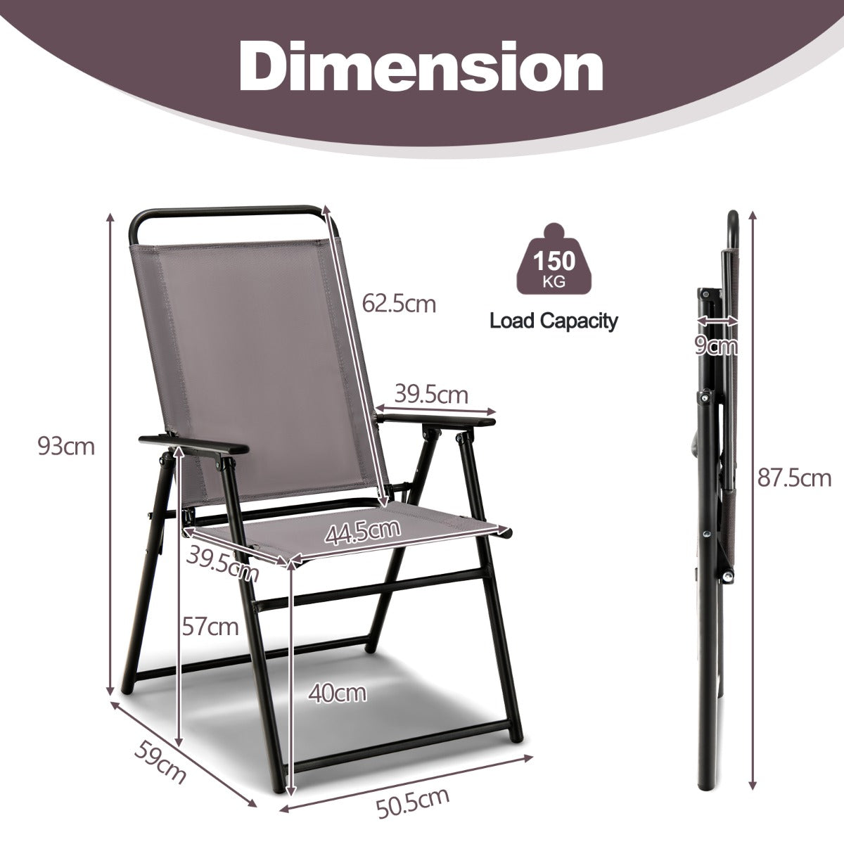 Costway Set van 2 Opvouwbare Stoelen voor Buiten met Armleuningen en Rugleuning Driehoekig Frame Terrasstoel Stoelenset voor Kamperen
