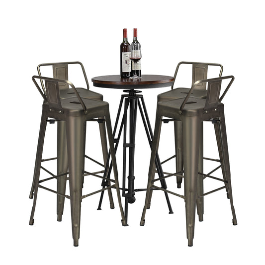 Costway Set van 4 Barkrukken Barstoelen met Voetensteun en Metalen Frame Barkruk met Rugleuning Zithoogte 76 cm (Bruin)