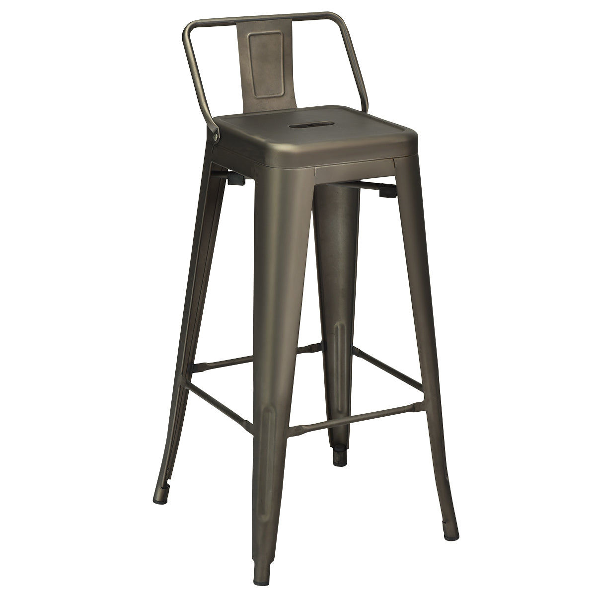 Costway Set van 4 Barkrukken Barstoelen met Voetensteun en Metalen Frame Barkruk met Rugleuning Zithoogte 76 cm (Bruin)