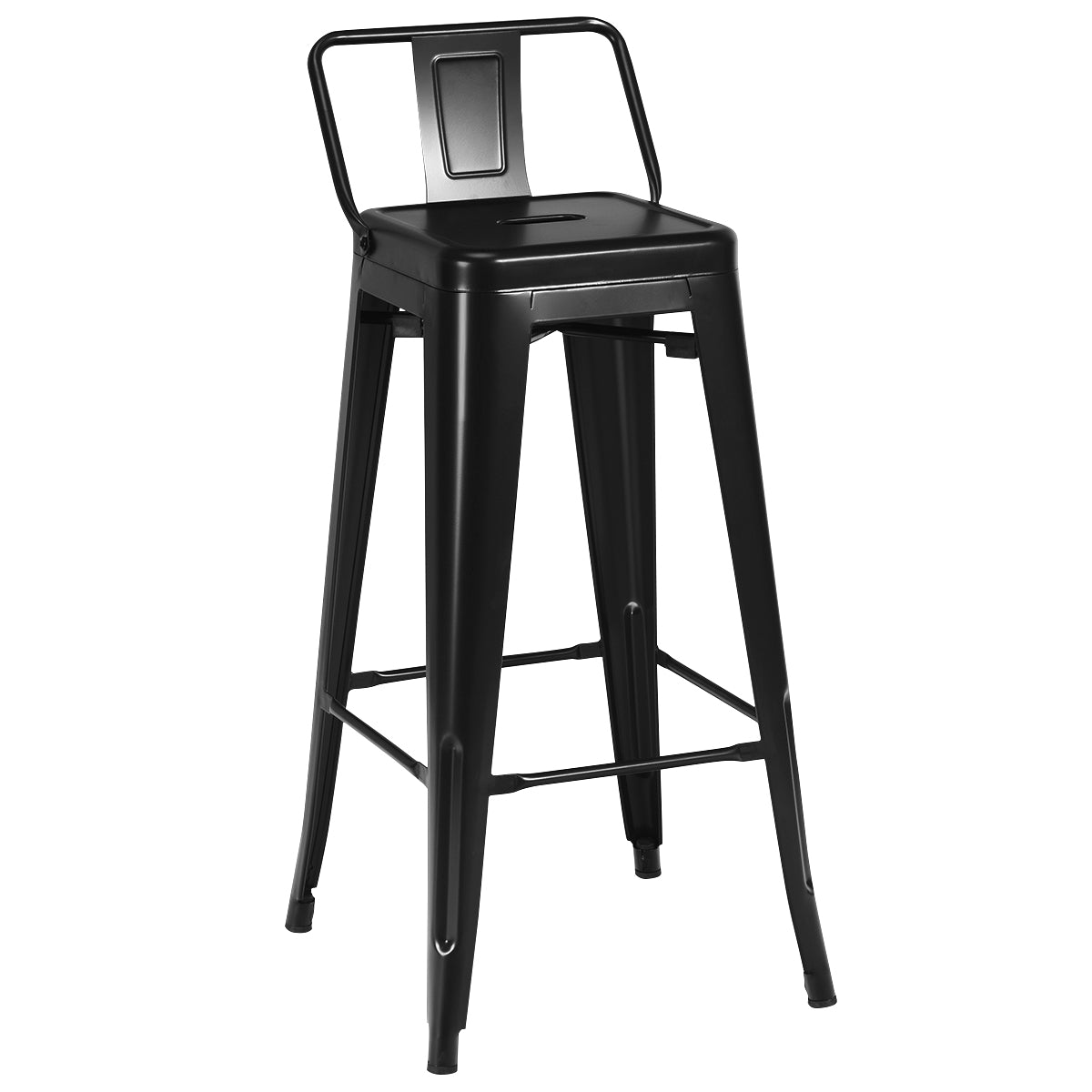 Costway Set van 4 Barkrukken Barstoelen met Voetensteun en Metalen Frame Barkruk met Rugleuning Zithoogte 76 cm (Zwart)