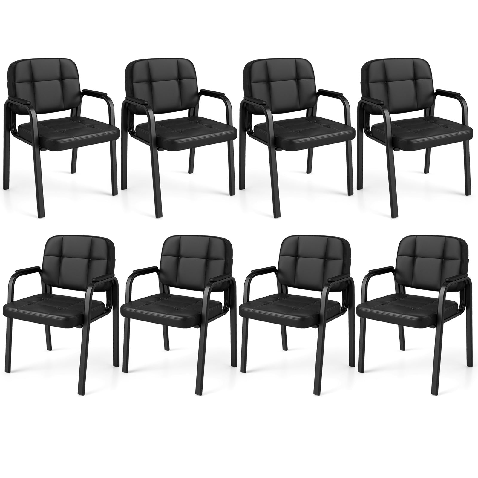Costway Set van 8 Bezoekersstoelen Gestoffeerde Stoel van Kunstleer Vergaderstoel met Gestoffeerde Armleuningen en Rugleuning