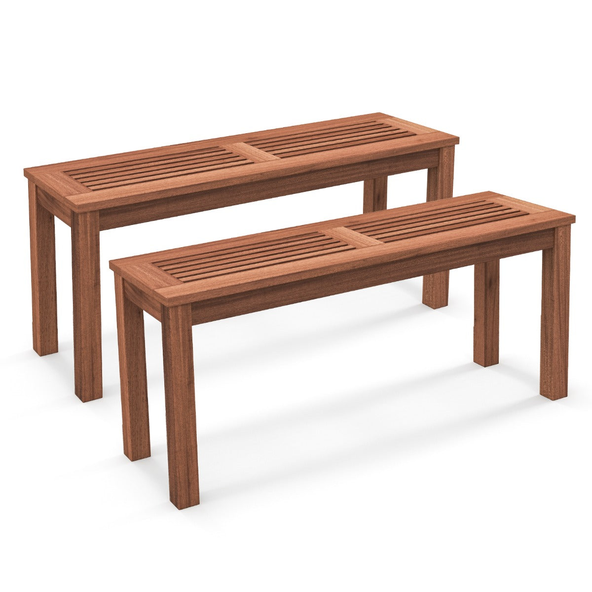 Costway Set van Twee Tuinbanken Zitbank Zonder Rugleuning Houten Bank tot 150 kg Parkbank van Massief Hout Krukbank voor Tuin Balkon