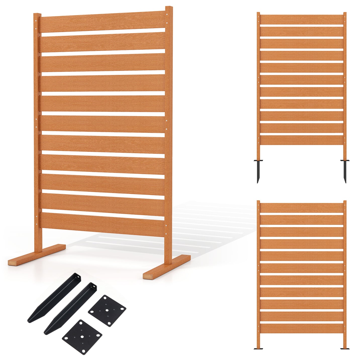 Costway Sichtschutzwand van HIPS 93 x 63,5 cm Weerbestendige Tuinwand in Houtlook Multifunctionele Zichtbescherming