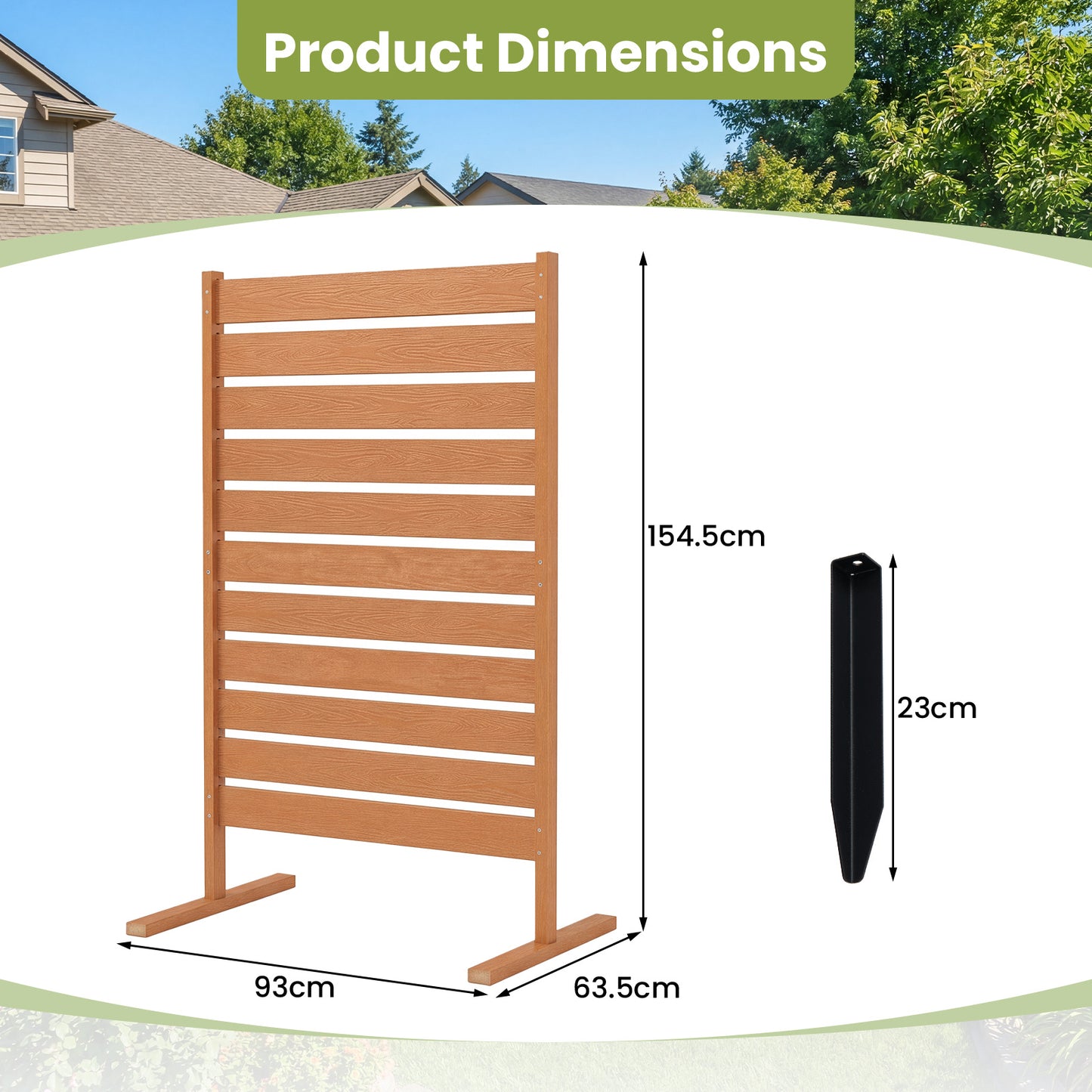 Costway Sichtschutzwand van HIPS 93 x 63,5 cm Weerbestendige Tuinwand in Houtlook Multifunctionele Zichtbescherming