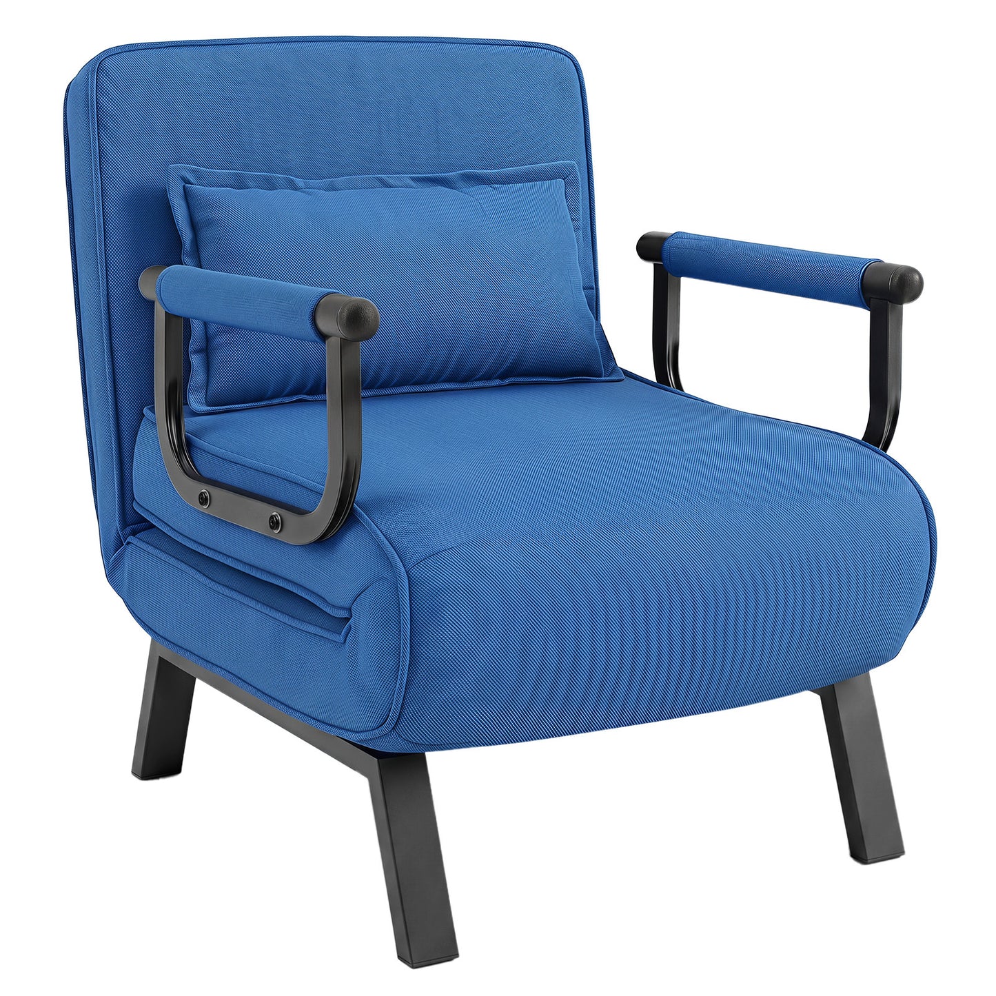 Costway Slaapfauteuil met Slaapfunctie Uitklapbare Slaapbank met 5-Voudig Verstelbare Rugleuning en Afneembaar Kussen Blauw