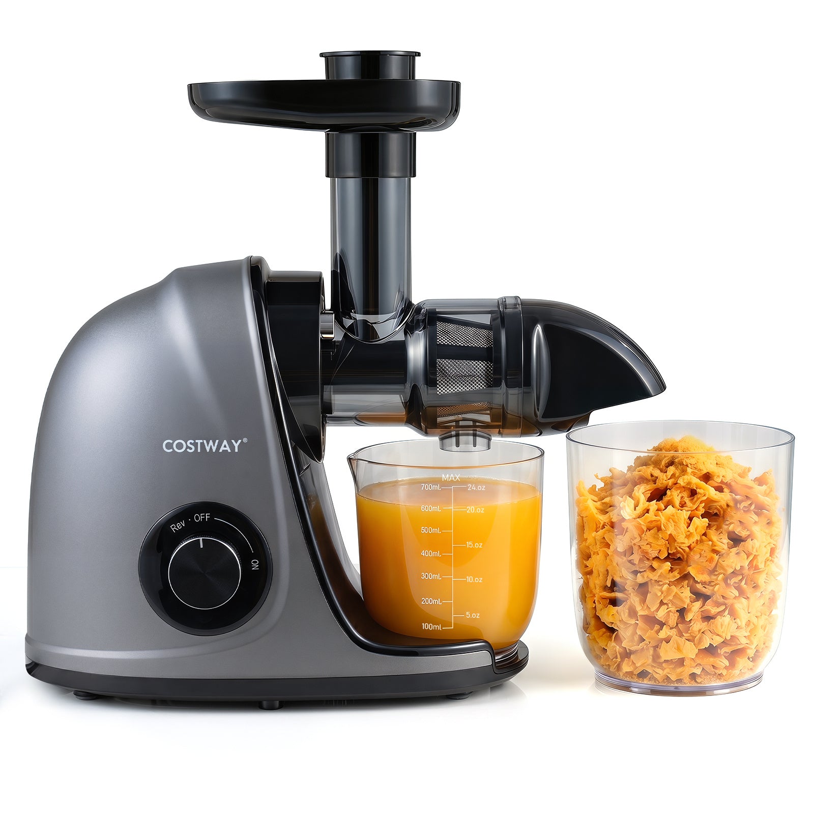 Costway Slowjuicer Koudpers 150 W Elektrische Juicer met Omkeerfunctie Sapcentrifuge met Reinigingsborstel 2 Containers Zilver
